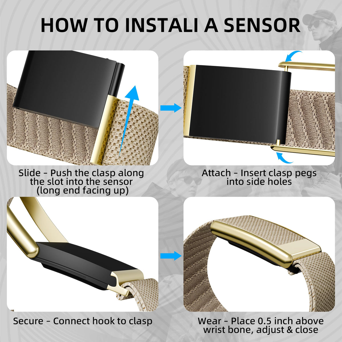 Ultra-Soft Stretchy Nylon Sport Band Compatible with WHOOP 5.0, One, Peak & Life | Adjustable, Breathable, & Sweat-Wicking Replacement Wristbands for Men & Women | NOT for Gen 4 (Dune With Gold, One/Peak)
