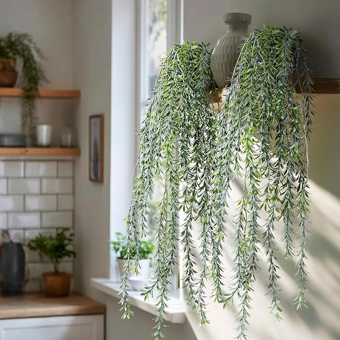 Artificial Hanging Plant 2 Pcs Faux Plant Ivy Vine Faux Eucalyptus Vines Fake Potted Greenery for Wall Living Room Home Shelf Office Bathroom Outdoor Indoor Decor (Type 5)