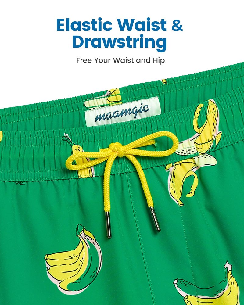 maamgic 2 in 1 Mens Swim Trunks 7 Inch Swim Shorts Swim Suits Board Shorts Falling Banana-Green X-Large