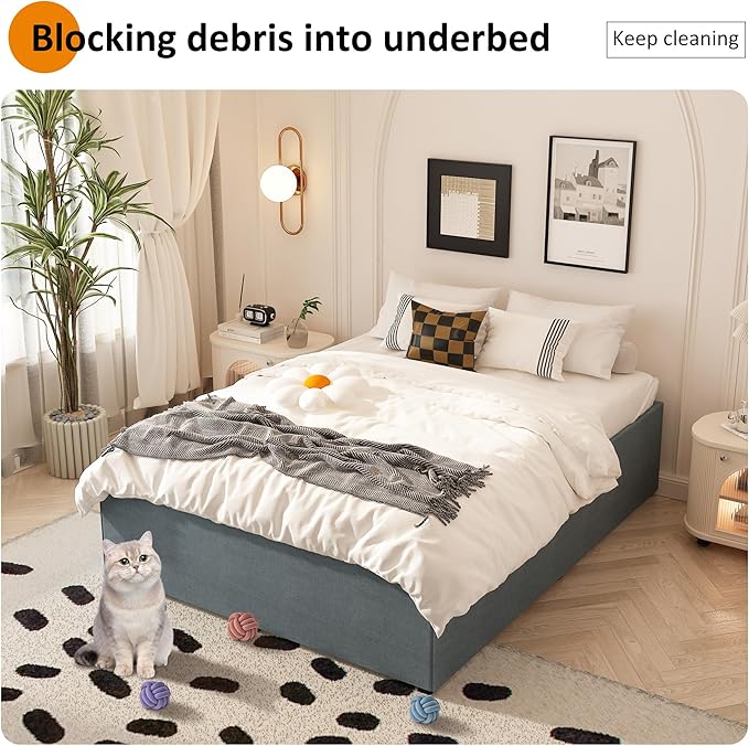 Queen Bed Frame with Fabric Cover 18 Inch, Heavy Duty Metal Bed Frame Queen Size, No Box Spring Needed, Support Up to 3000 lbs, Easy Assembly, Noise Free, Black