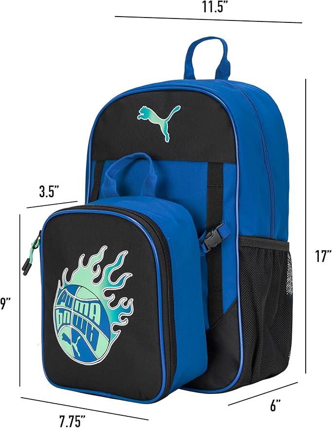 PUMA Unisex Kid's Colony Lunch Kit & Backpack Combo, Vivid Blue/Black/Aquatic, Medium