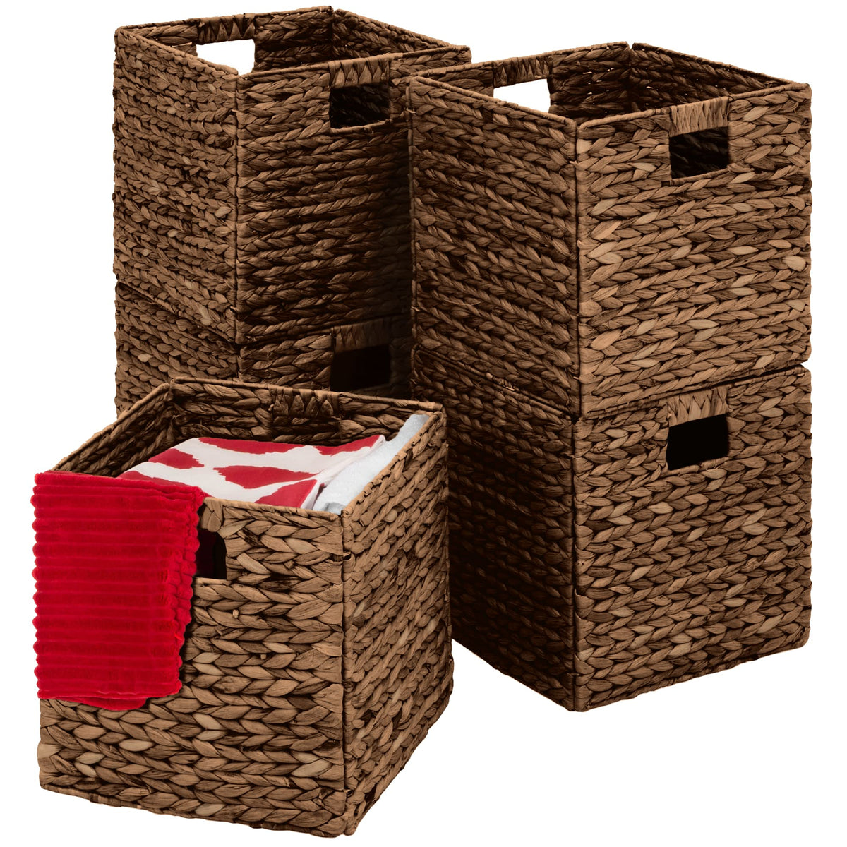 Best Choice Products 10.5x10.5in Pack of 5 Cube Storage Baskets, Water Hyacinth Multipurpose Collapsible Organizers, Handwoven Laundry Totes for Laundry, Living Room, Kids Room & Nursery - White