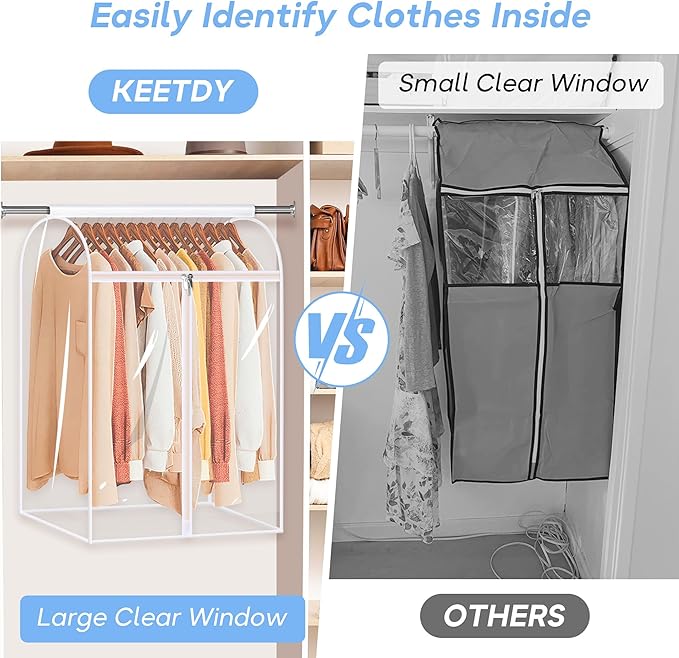 KEETDY 35" Hanging Garment Bags for Closet Storage Large Clear Garment Bags for Hanging Clothes Garment Rack Cover Coat Protector for Suit, Wardrobe, Bottom Enclosed
