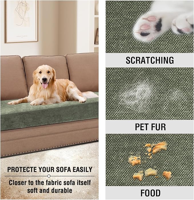 H.VERSAILTEX 2 Cushion Couch Covers for Sofa Stretch Chenille Couch Covers for Dogs Thick Soft Durable Sofa Slipcovers All Seasons Universal(2 Seater Loveseat Cushion Cover,Tea Tree)