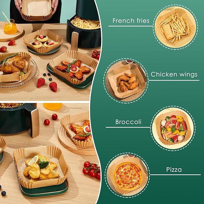 Vailnd 100Pcs Small 4.7 Inch Square Air Fryer Liners Disposable for 1-2 Qt