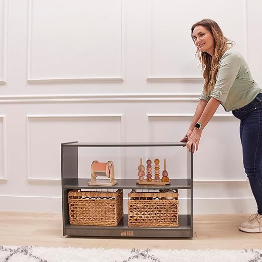 ECR4Kids 2-Shelf Mobile Island Storage Cabinet, Classroom Furniture, Grey Wash