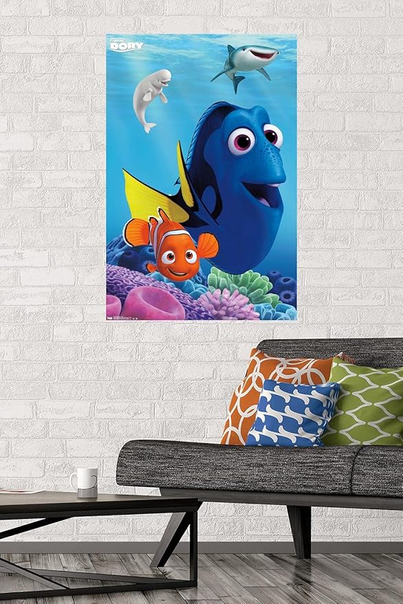 Trends International Disney Pixar Finding Dory - Dory Wall Poster, 22.375" x 34", Premium Poster & Mount Bundle