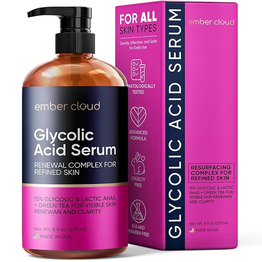 Glycolic Acid Serum for Face 15% - Extra Large Size (8 Oz) - Advanced Formula to Support Skin Radiance, Addressing Uneven Tone & Fine Lines