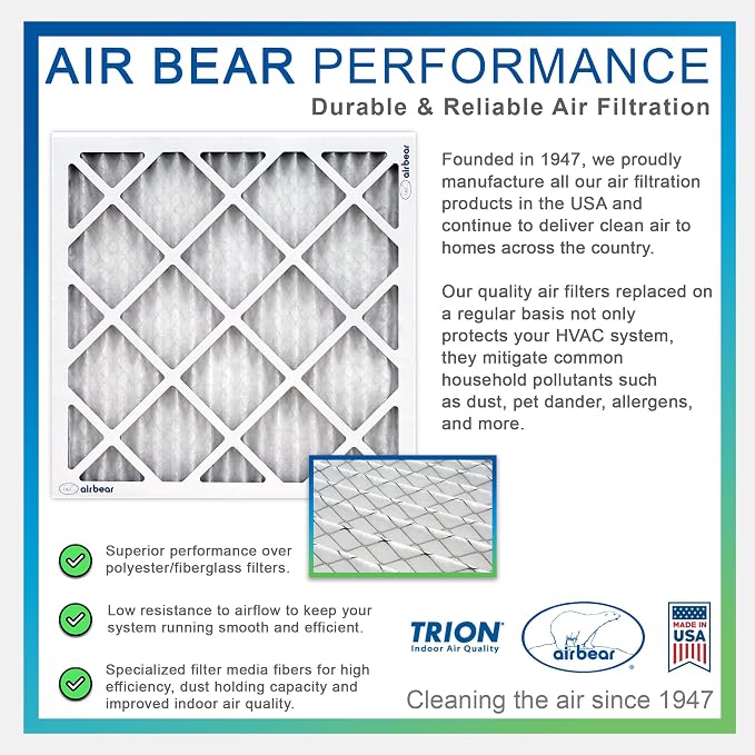 16x25x3 TRION Air Bear Cub Pleated HVAC Air Filter MERV 8