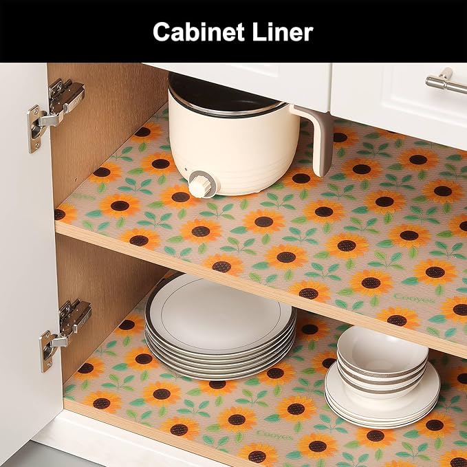 Cooyes Shelf Liner – Premium Non-Adhesive Cabinet & Drawer Liner for Kitchen – Waterproof Shelf Paper with Modern Pattern – Durable EVA Cabinet Mat – Easy to Cut （17.5" W x 197" L）