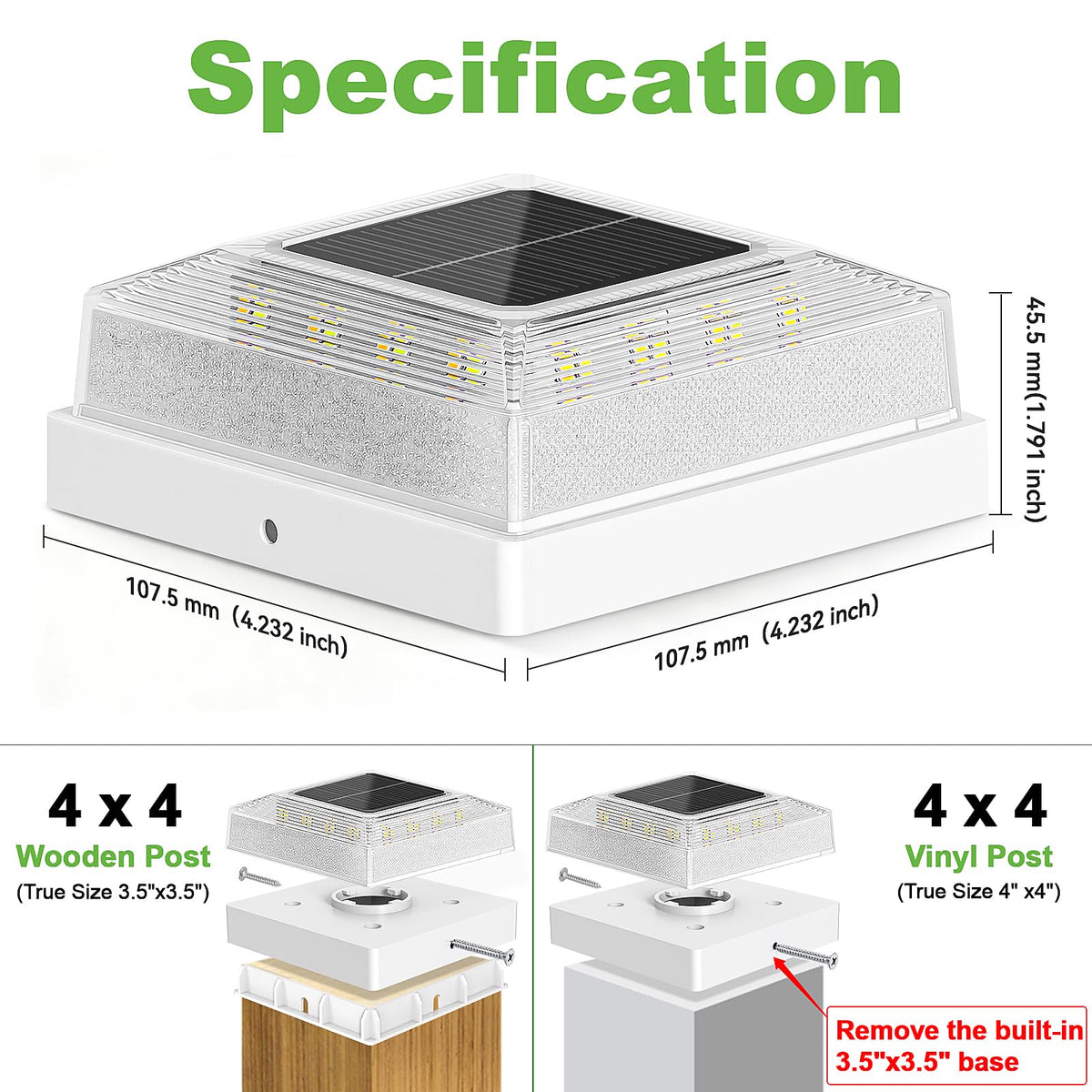 Brightever 3.5x3.5 4x4 Solar Post Cap Light Outdoor, 8-Pack Fence Post Solar Lights for Wooden/Vinyl Posts, 3 Lighting Modes, Solar Powered Waterproof Deck Post Lights for Garden Patio, White