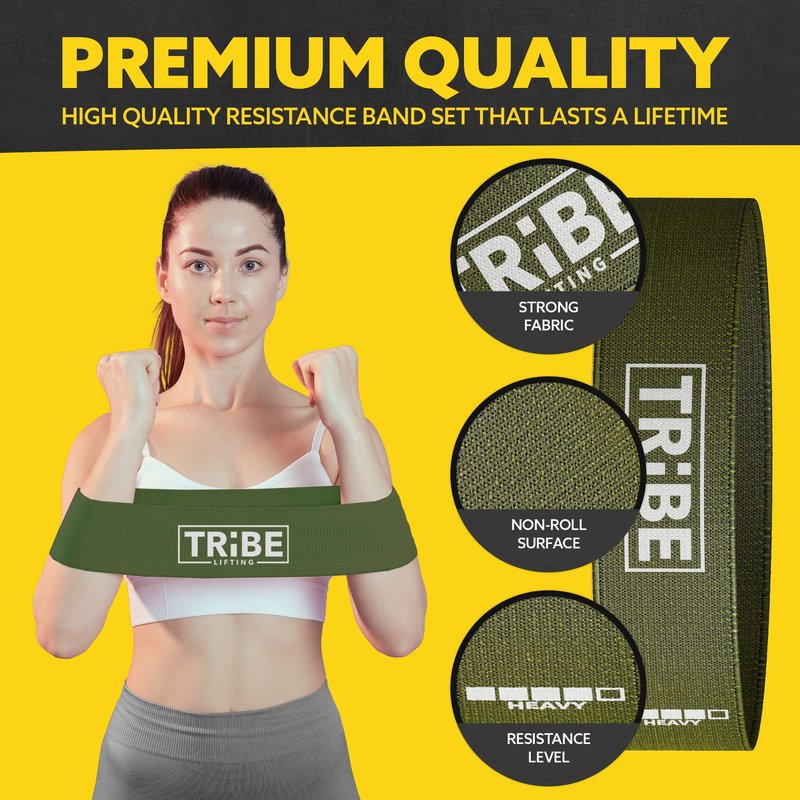 Tribe Lifting Fabric Resistance Bands for Working Out - 5 Exercise Bands Set for Legs and Glutes - Booty Bands for Women and Men - Thick Cloth Workout Bands for Physical Therapy, Hip Training