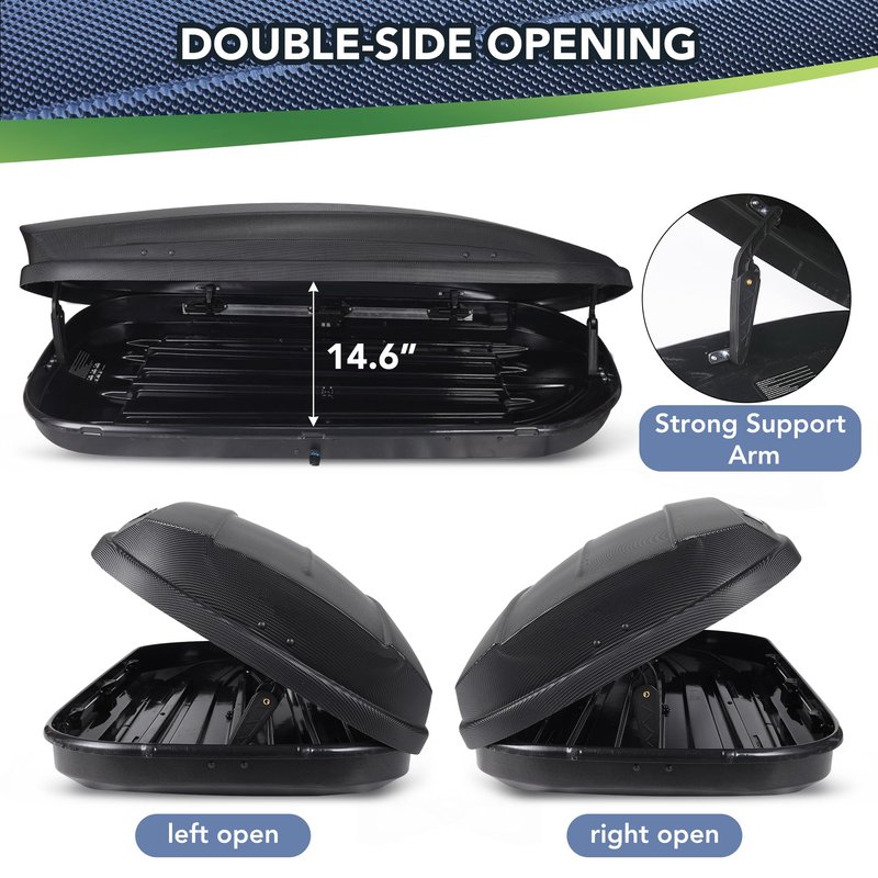 GarveeTech Rooftop Cargo Box Carrier,Dual-Side Opening Roof Mount Travel Luggage Storage Capacity,165 LBS Weight Capacity with Secure Straps&Keys, Vehicle Hard-Shell Carriers,Black (14 Cubic)