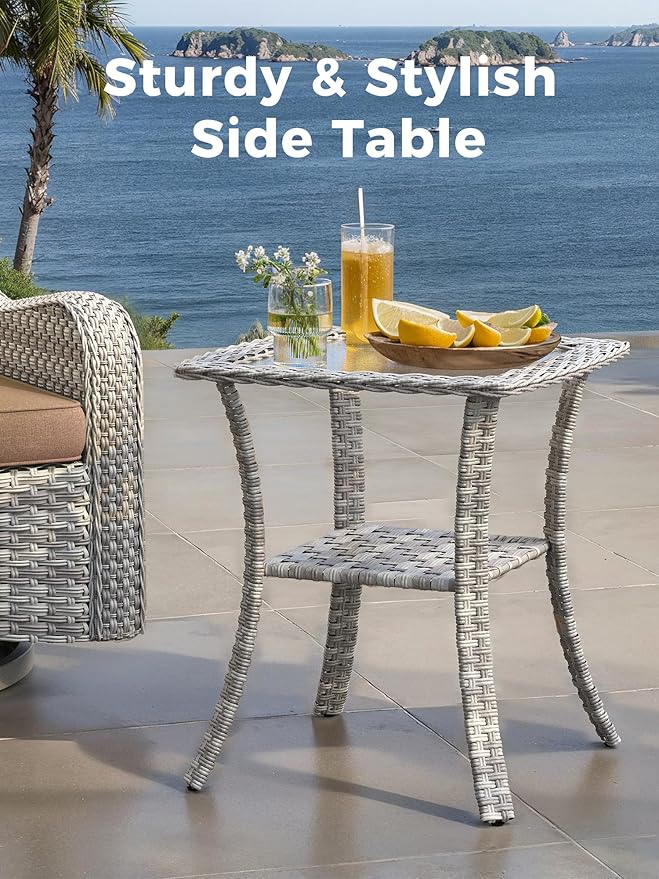 6 Piece Outdoor Wicker Patio Furniture Set,High Back Swivel Rocker Patio Chairs with 4" Thickened Cushions & Side Table, All-Weather PE Rattan for Garden, Backyard, Porch, Beige