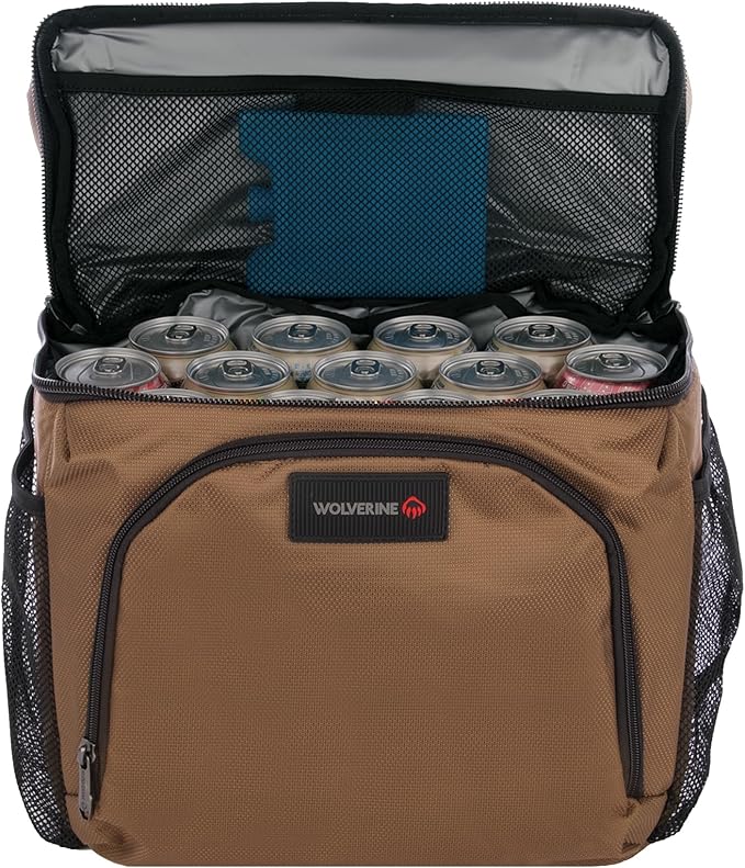 Wolverine 36 Can Cooler Backpack with Durable Nailhead Nylon, Dual Compartment Cooler & Dry Storage, Padded Mesh Back Panel, & Exterior Water Bottle Pockets