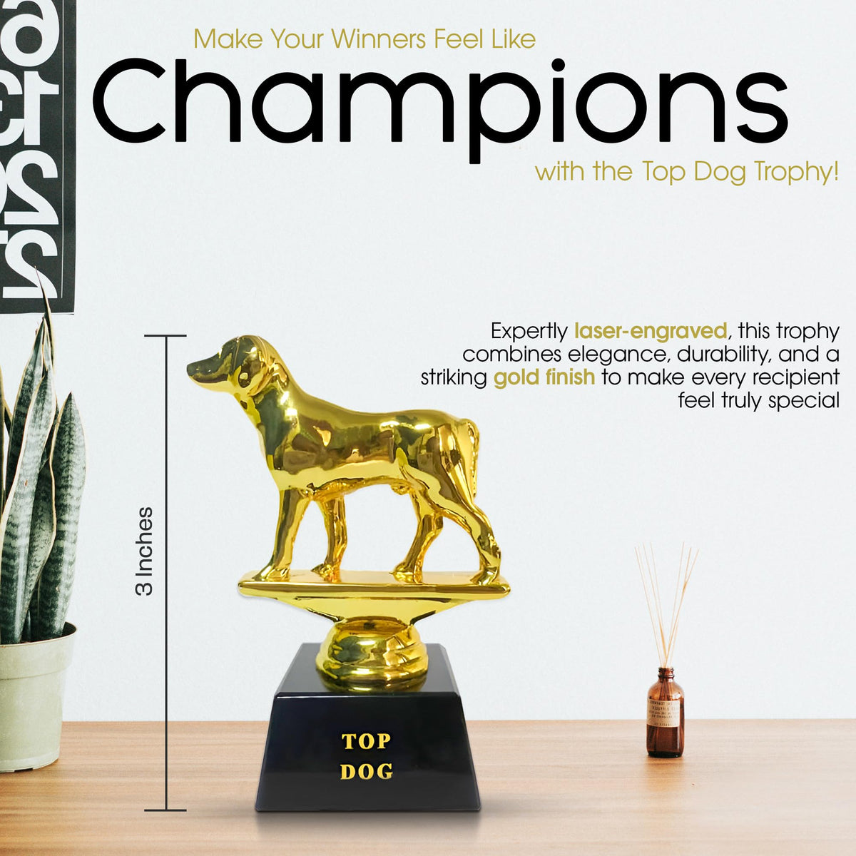 Vaulted Skulls & Co Top Dog Trophy Mini | Dog Trophy Award | Gold Dog Competition Award | Sports Team Trophies | Funny Office Trophy | G.O.A.T Dog Trophy | Gold/Black | Small Trophy | 3”