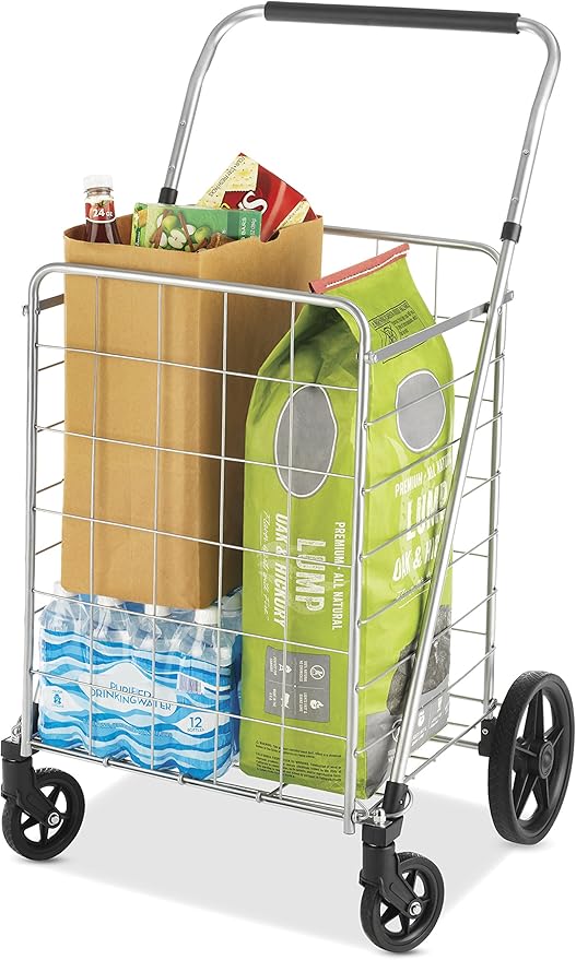 Whitmor Utility Cart with Adjustable Height Handle - Silver / Black