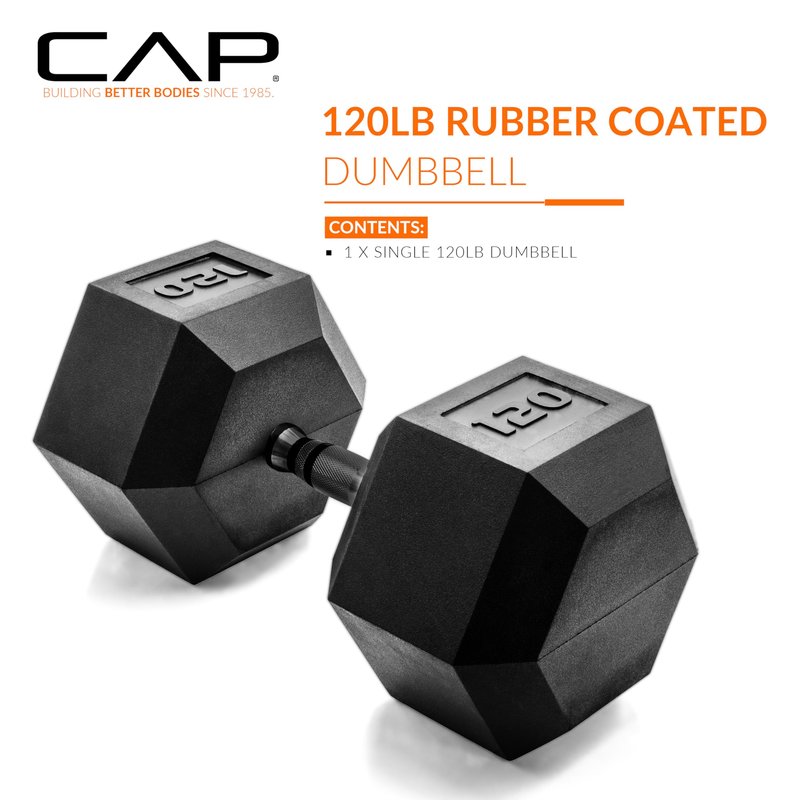 CAP Barbell 120 LB Coated Hex Dumbbell Weight with Black Handle