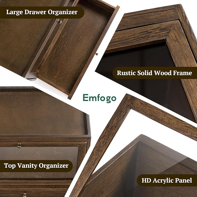 Cologne Organizer for Men, Solid Wood Perfumes Organizer for Men Dresser, Large Capacity Dustproof Cologne Holder with Drawer Storage Perfume Stand Organizer, Ideal Gift for Loved ones