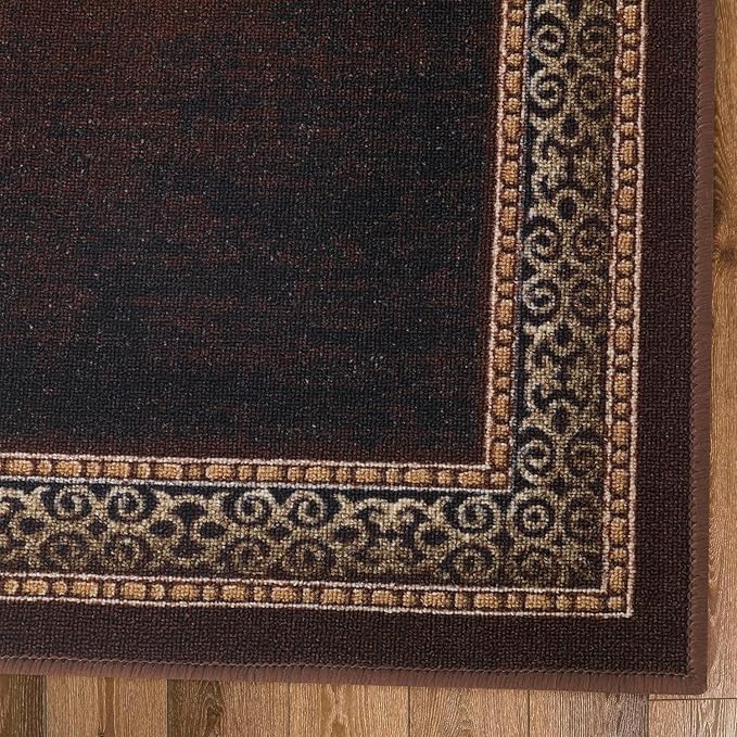 Antep Rugs Alfombras Bordered Modern 2x10 Non-Slip (Non-Skid) Low Pile Rubber Backing Indoor Area Runner Rug (Brown, 2' x 10')