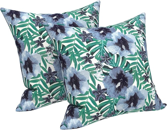 LVTXIII Outdoor Throw Pillows, Decorative Throw Pillows with Inserts, 16"x16" Square Pillows for Bed, Couch, Sofa and Patio Furniture, Set of 2, Blue Salmone Tropical