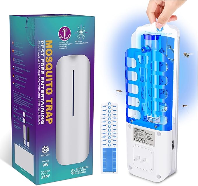 Flying Insect Trap with 12 Pcs Sticky Pads, Plug-in Fruit Fly Traps for Kitchen, Mosquito Trap Fly Catcher with UV Light, Fly Insect Killer Bug Zapper Gnat Killer for Home, Office
