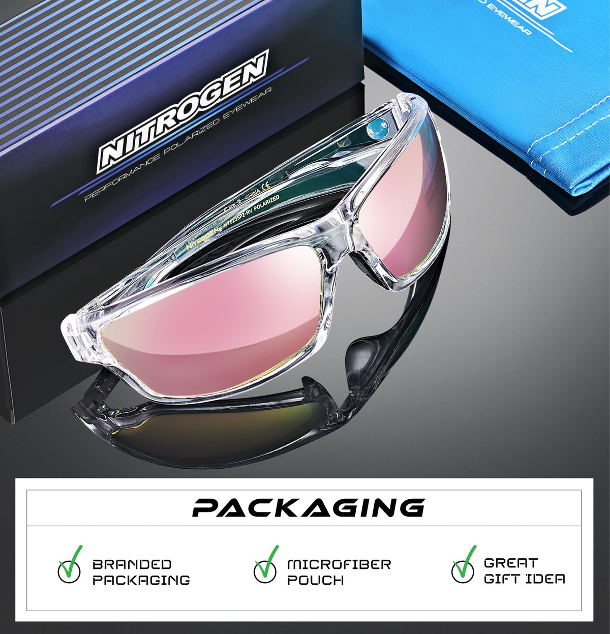 Nitrogen Polarized Wrap Around Sport Sunglasses for Men Women UV400 Driving Fishing Running Sun Glasses