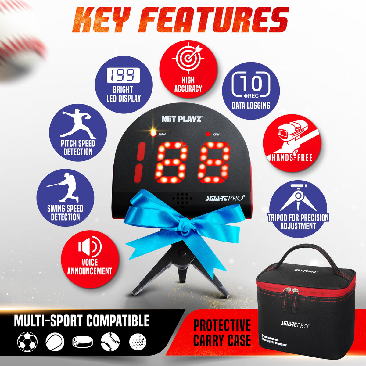 Baseball Training Gifts Speed Radar Equipment | Multi-Sports Hockey Tennis Soccer Hands-Free Radar Gun