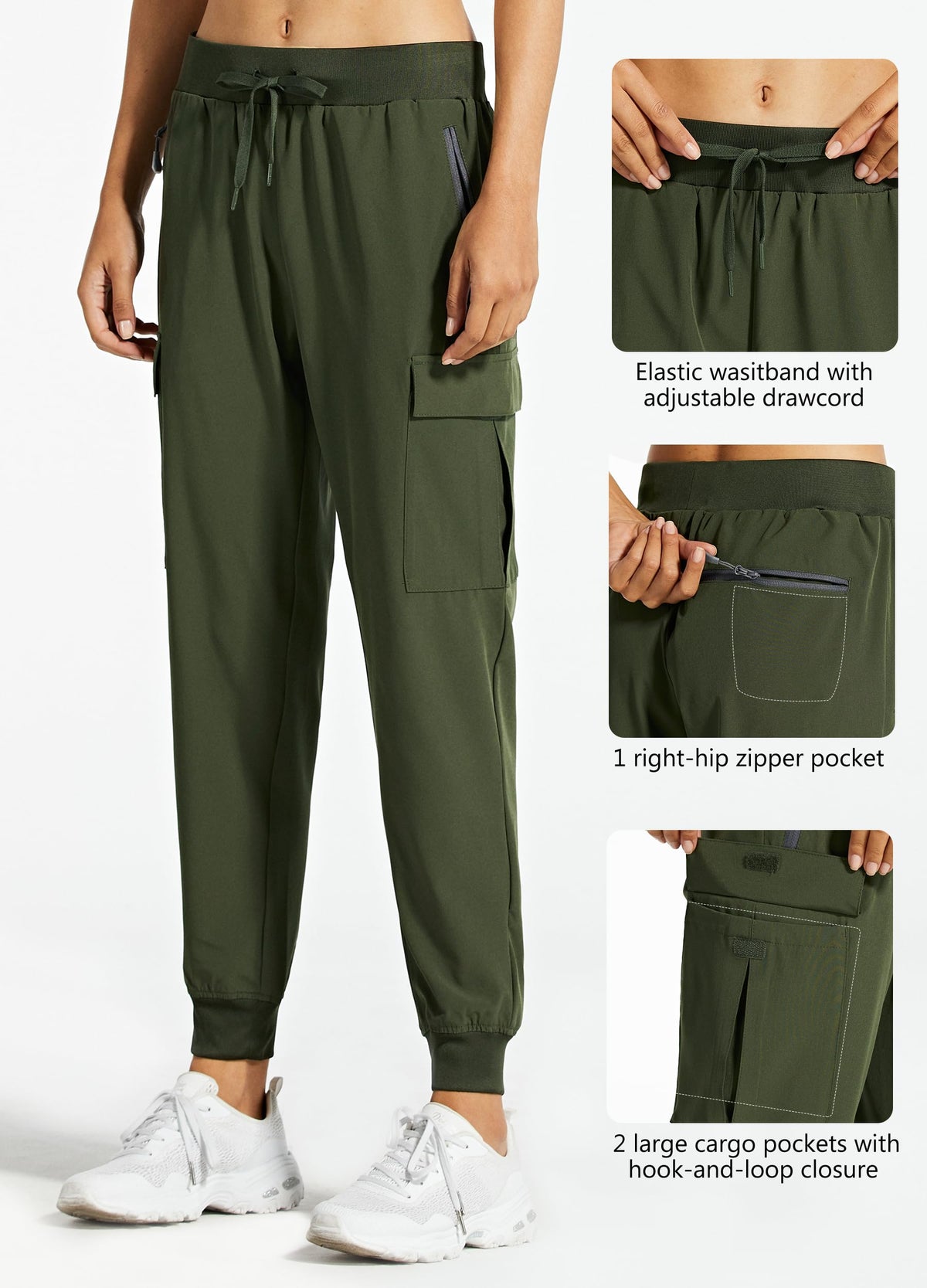 Libin Women's Cargo Joggers Lightweight Quick Dry Hiking Pants Athletic Lounge Casual Travel, Army Green M