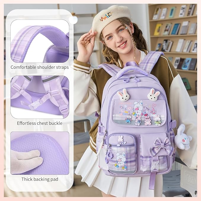 Girls Backpack 3pcs School Backpack with Lunch Box Teen Girl Backpack Set Cute Kids School Bag Bookbag for Teen Girls