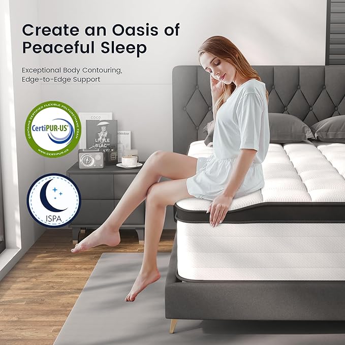 King Size Mattress, 14 Inch Hybrid King Mattress in a Box, Medium Firm Memory Foam and Pocket Springs, Strong Edge Support, Pressure Relief