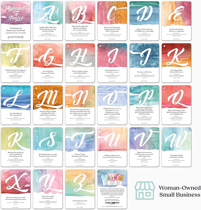 Alphabet of Praise Bible Verse Cards | Scripture Prayer Cards for Women - Character and Attributes of God | Daily Devotional, Meditation and Memory Flashcards, Christian Gifts by Scriptionery