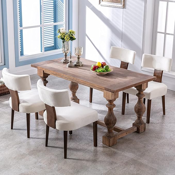 Upholstered Dining Chairs Set of 2, Modern Wooden Kitchen Chairs Fabric Side Dining Room Chair Farmhouse Dinner Chair for Kitchen Dining Room, Cream