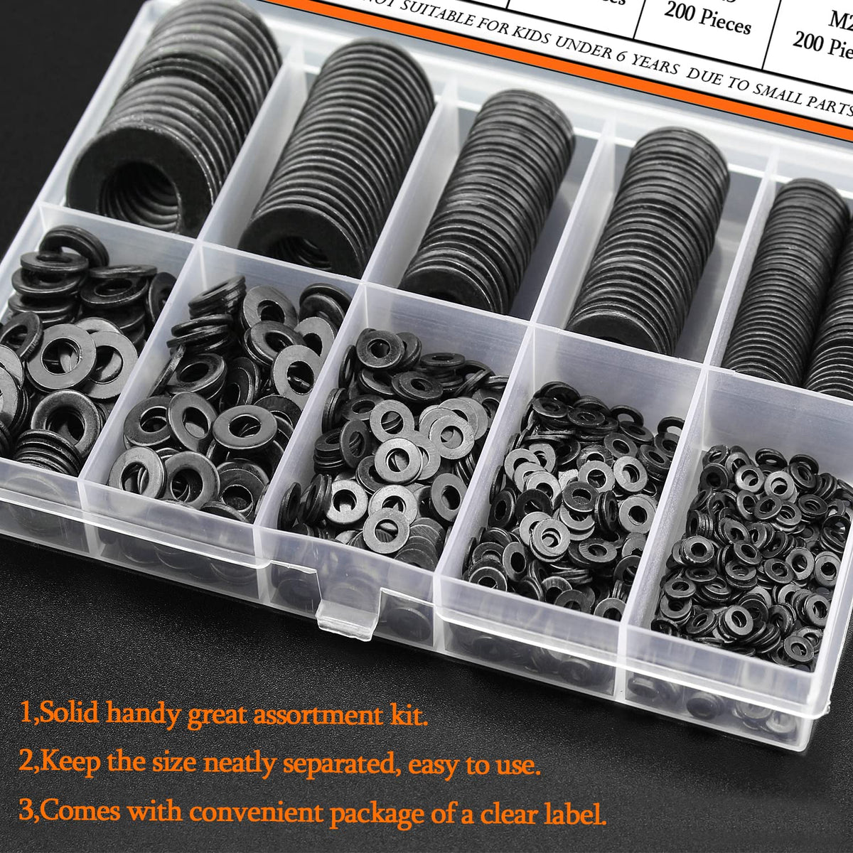 900 Pieces Black Zinc, HELIFOUNER Flat Washers Assorted Kit, Flat Washers, Metric Washers, Lock Metal Washers (M2 M2.5 M3 M4 M5 M6 M8 M10 M12)