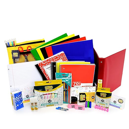 Elementary School Essentials Bundle | Case (4 Boxes) - 91 Pieces per Box | School Supply Boxes - Back to School Essentials | Includes Binders, Folers, Notebooks, Paper, Pencils, Pens, & More