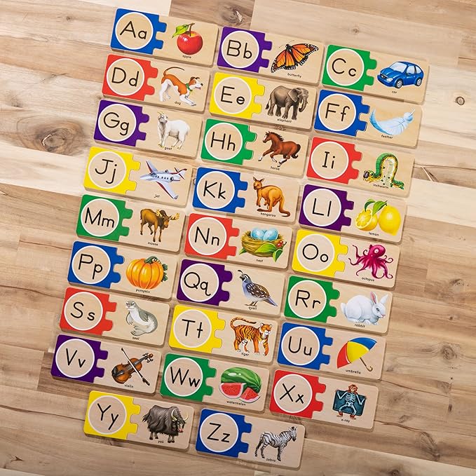 Melissa & Doug Self-Correcting Alphabet Puzzle (52 pcs) with Toy Storage Box, Wooden ABC Puzzles for Toddlers & Preschoolers, Montessori Learning Toys for Girls & Boys 4+