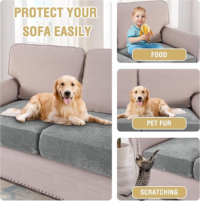 H.VERSAILTEX Stretch Chenille Couch Cushion Cover Soft Sofa Covers Individual Seat Couch Slipcover Sets Furniture Protector Seat Cushion Sofa Cover (3 Piece Sofa Cushion Covers, Grey)