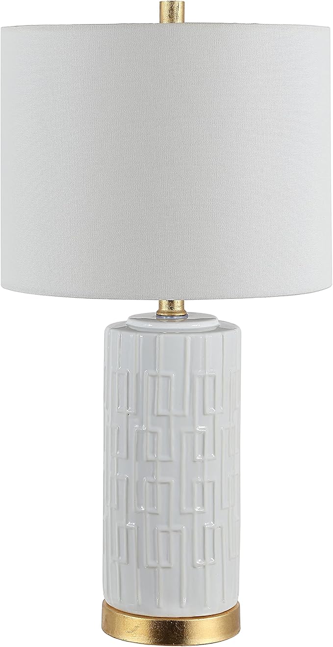 SAFAVIEH Lighting Collection Phoenix Modern Contemporary White Ceramic 25-inch Bedroom Living Room Home Office Desk Nightstand Table Lamp (LED Bulb Included)