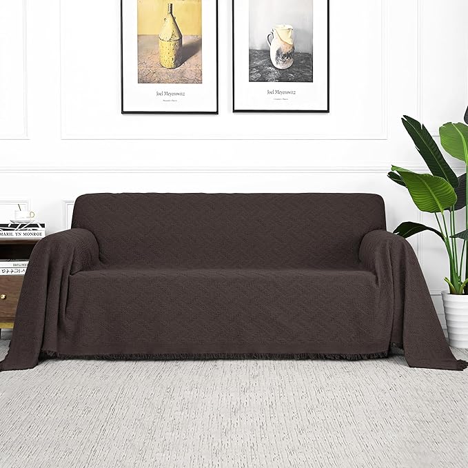 MYSKY HOME Chocolate Geometrical Sofa Covers, Sectional Couch Covers for 2 Cushion Couch Couch Cover Living Room Sofa Throws Sofa Slipcovers for Pets, Kids (Large, 71" x 102", Chocolate)