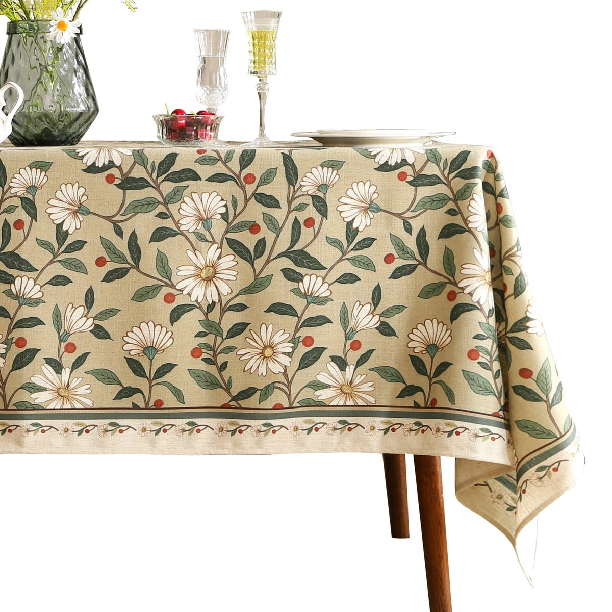 ISAENNE Designer Linen Square Large Tablecloth,67"x67"-Serenity G