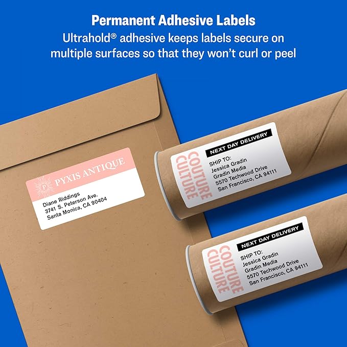 Avery Printable Shipping Labels, Sure Feed Technology, 3-1/3" x 4", White, Laser/Inkjet Printable, 60 Blank Mailing Labels (15264)