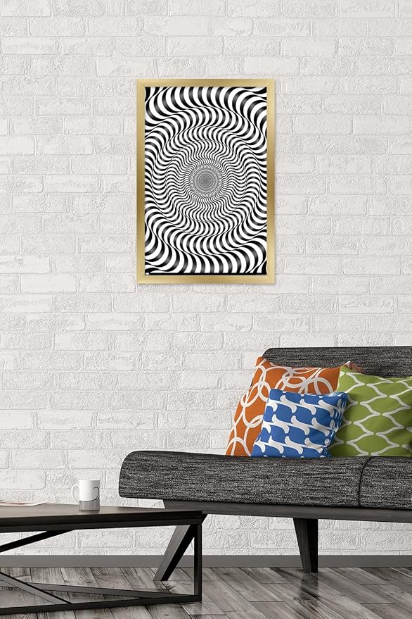 Trends International Zebra Stripe Optical Illusion Wall Poster, 14.725" x 22.375", Gold Framed Version