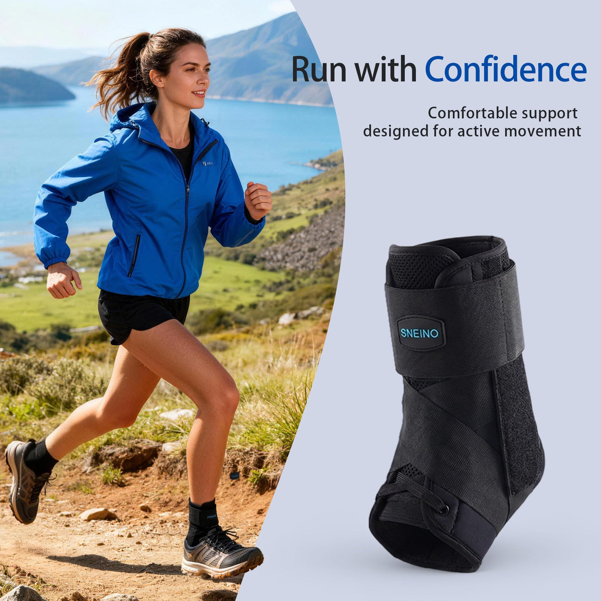 SNEINO Ankle Brace Lace Up for Women & Men Side Stabilizers for Sprains, L