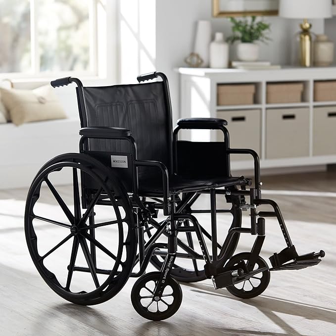 McKesson Wheelchair, Swing Away Foot Leg Rest, Desk Length Arms, 20 in Seat, 300 lbs Weight Capacity, 1 Count