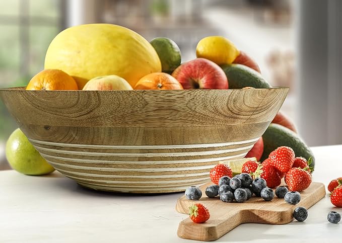 12" Handmade Wooden Salad Bowl – Durable Natural Wood Round Bowl for Salad, Fruit & Dining – Stylish Kitchen & Table Accessory
