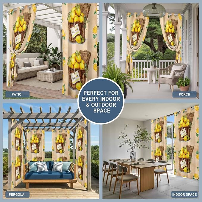 Lemon Outdoor Curtains for Patio Lemons in Baskets Summer Tropical Plant Brown