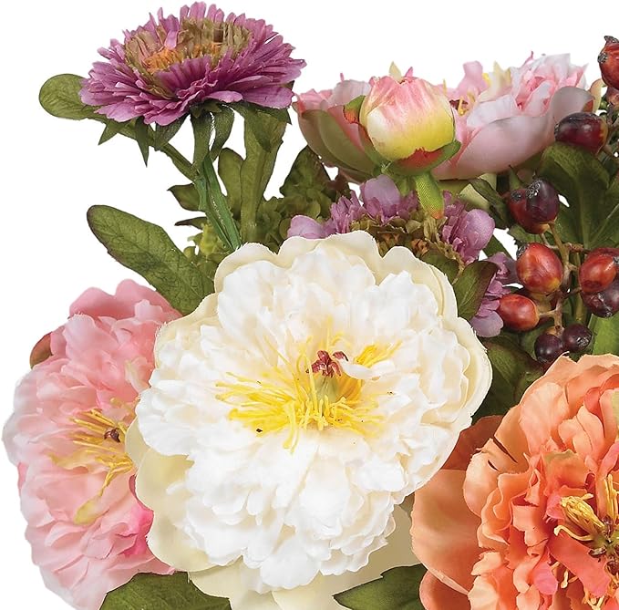 Nearly Natural Mini Artificial Peony Floral Arrangement, Faux Flowers for Table Shelf Decor, Assorted Colors