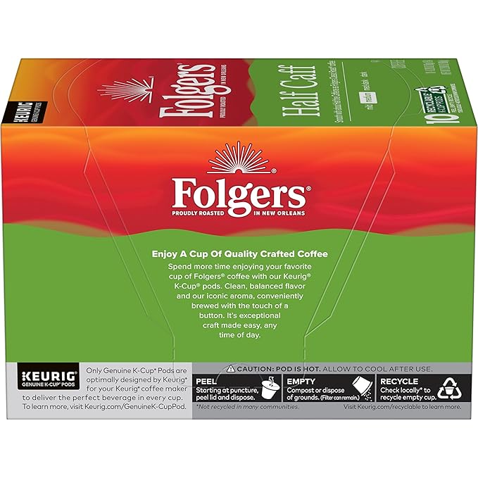 Folgers Half Caff Coffee, Medium Roast, Keurig K-Cup Pods, 60 Count