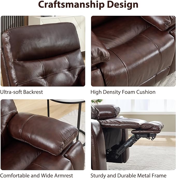 CANMOV Genuine Leather Power Recliner Sofa,3 Seater Reclining Sofa with Comfortable Arms and Back,Modern Electric Recliner Couch Set with Hidden Cup Holders,USB Port for Living Room,Dark Brown