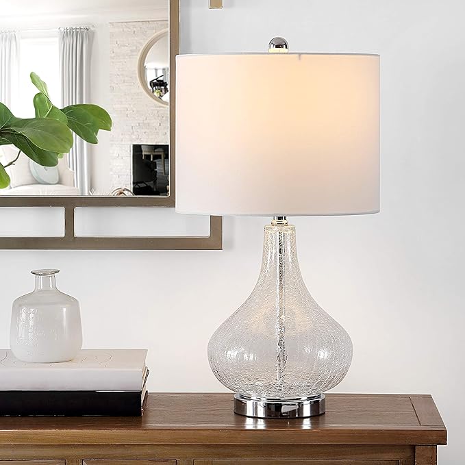 SAFAVIEH Lighting Collection – Brooks Modern Clear Glass 24-Inch Table Lamp, LED Bulb Included, Bedroom Living Room Home Office Nightstand Desk (TBL4254C)